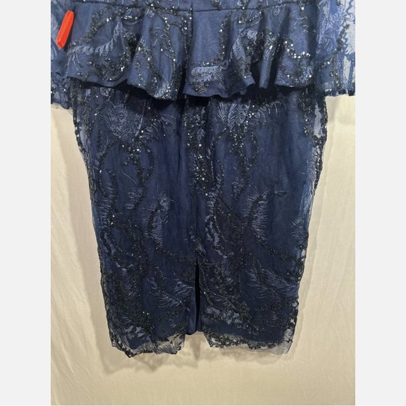 NWT $498 Mac Duggal [ PLUS 18W ] Embellished Peplum‎ Midi Sheath Dress Blue - Picture 13 of 15